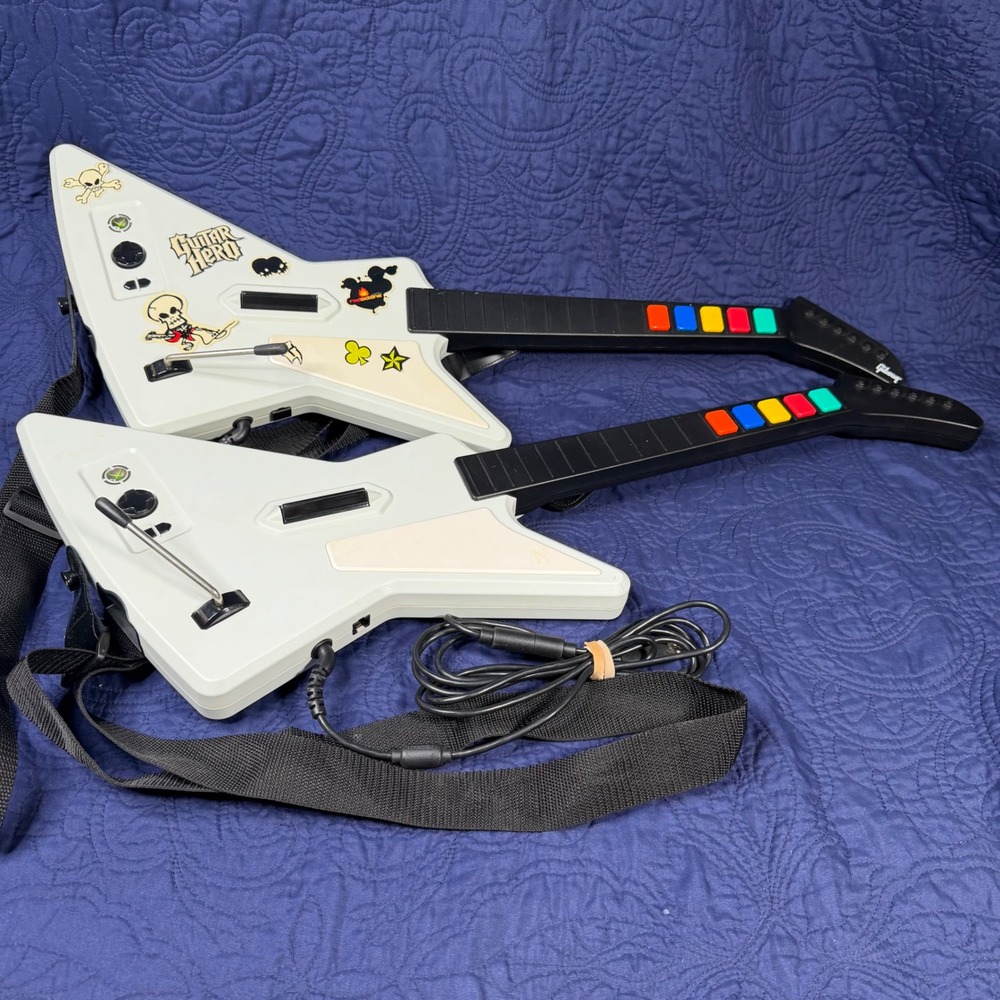 2 Guitar Hero Xbox 360 X-Plorer Wired Gibson Controller Bundle Tested Working